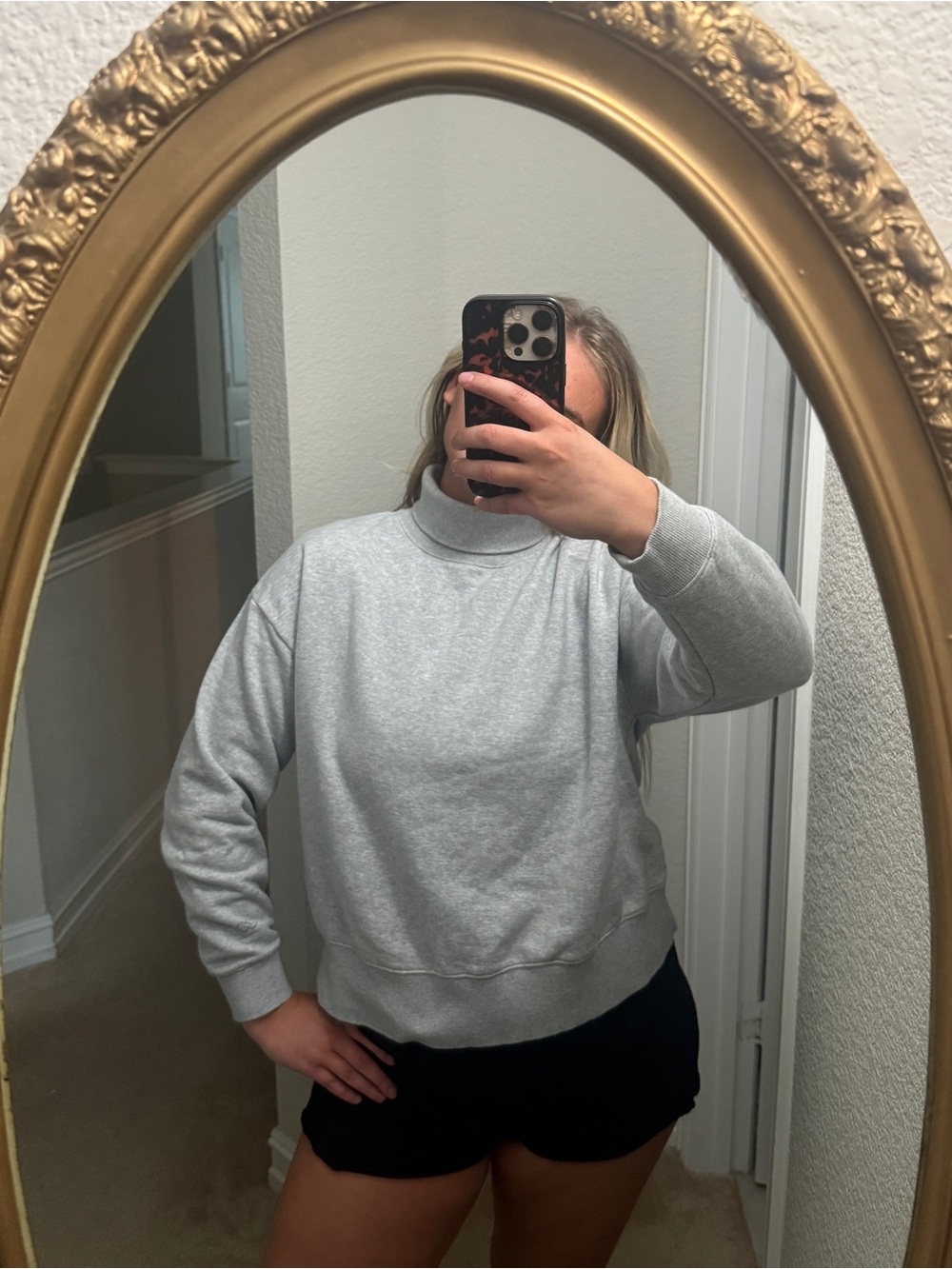 CALIA Heather Grey Mock Neck Fleece Pullover Sweatshirt Large